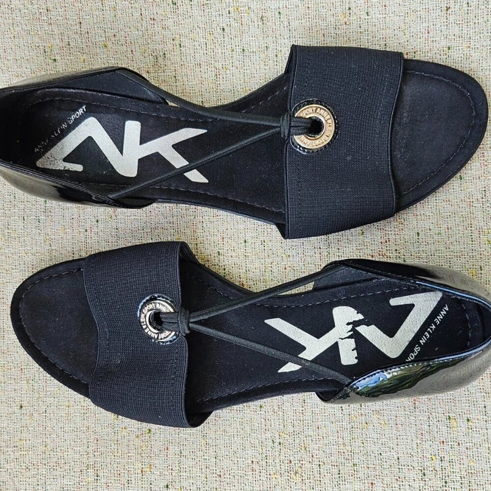 Anne Klein Women Sandal Sport Black Shoes Canvas/Patent Leather Size 9.5M - Picture 4 of 11